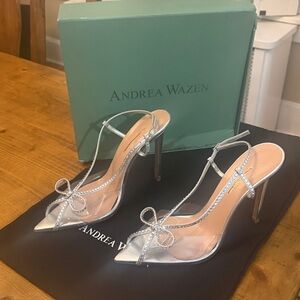 Andrea Wazen embellished silver heels 40.5/9.5 US
